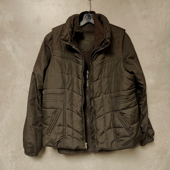 Cg.l.cg Chocolate Brown Puffer Vest With Reversible Under Jacket Size La… - Picture 3 of 13
